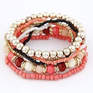 *GIANNA* Pink Beaded Fashion Bracelet Set